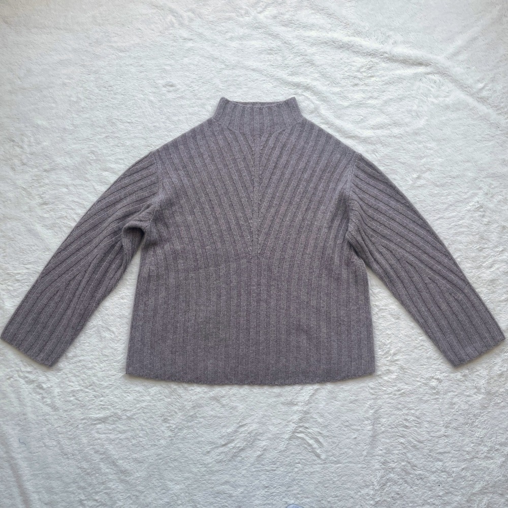 NWT Everlane Funnel Neck Ribbed Sweater Wool Cashmere Caribou Taupe Size Medium